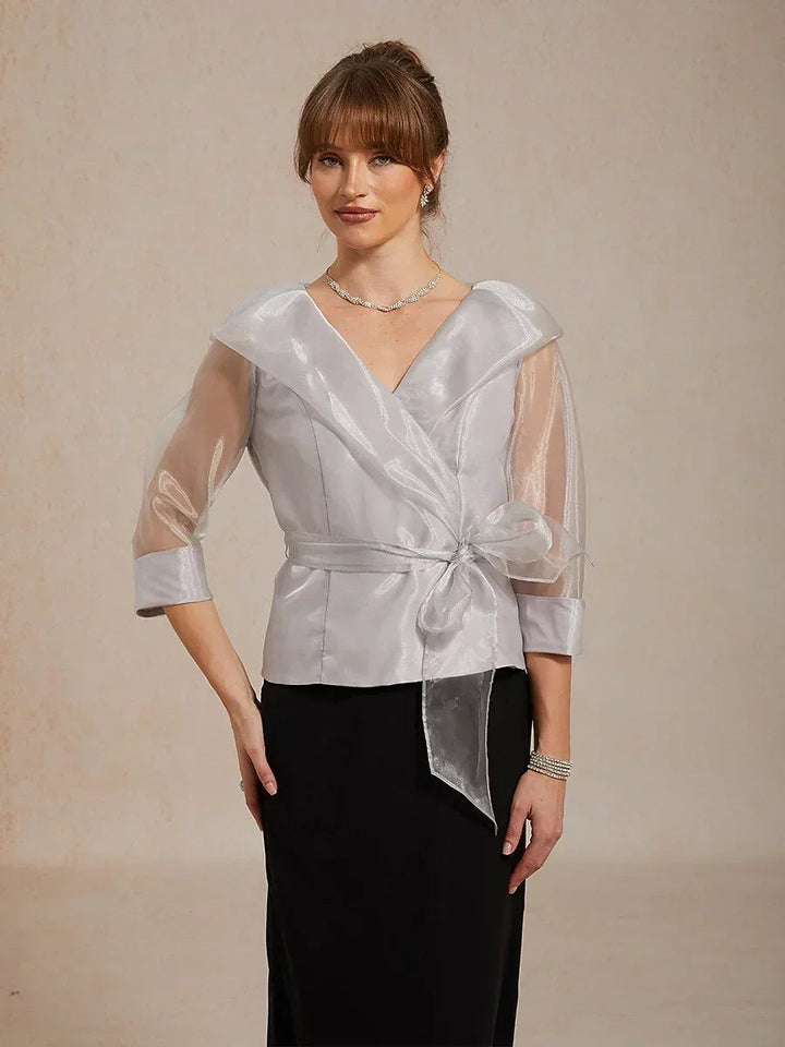 Sheer Organza Collar Tie Dressy Blouse