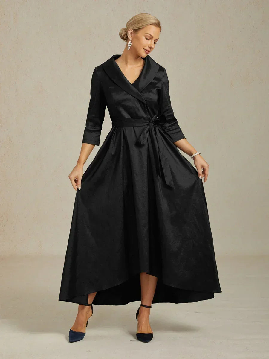 Stretch Taffeta Cocktail Dress with Tie Belt