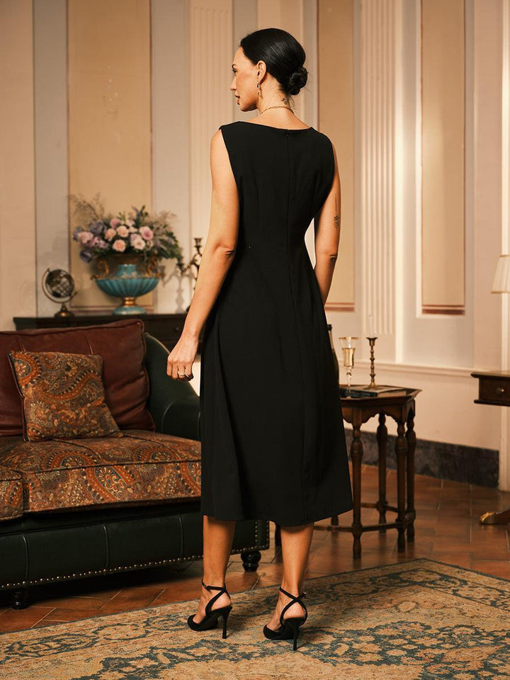 Sleeveless Sheath Midi Black Dress