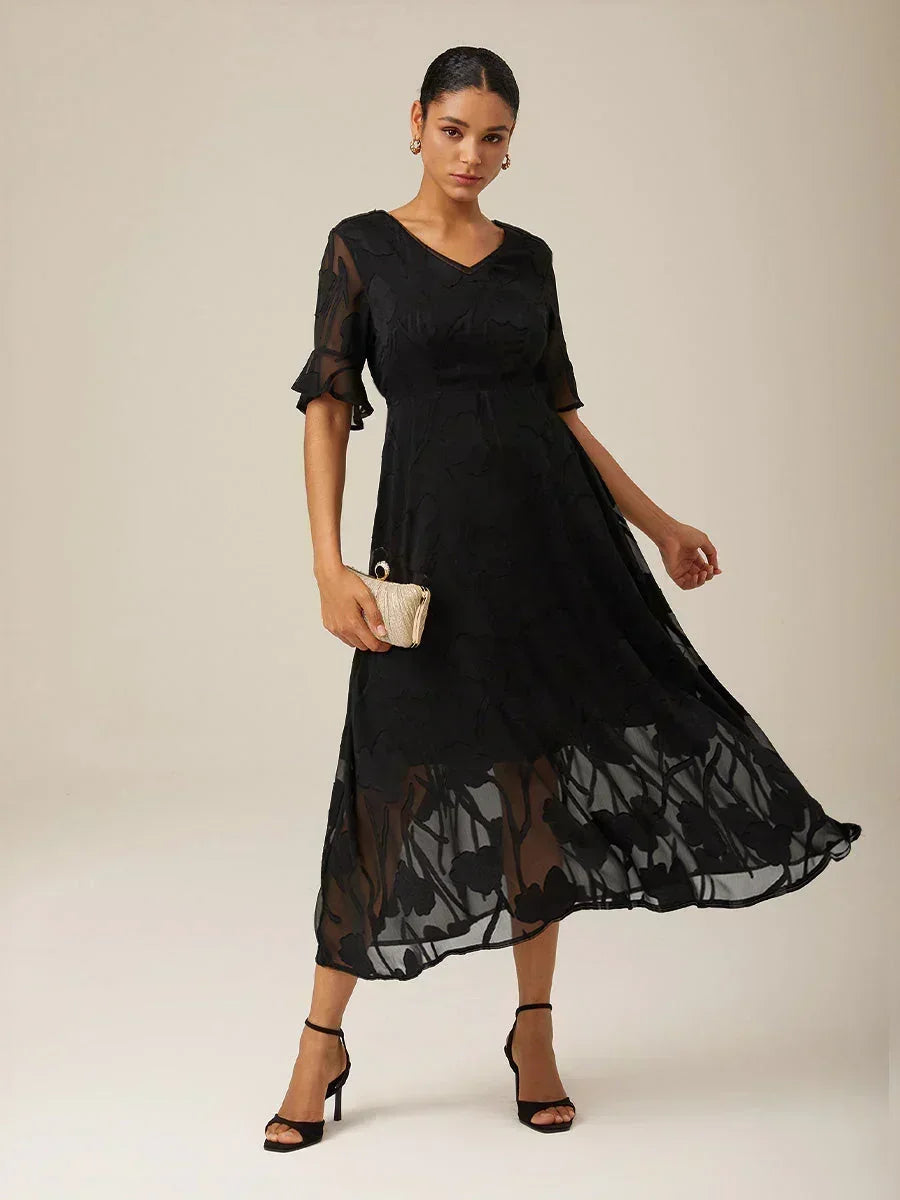 Ruffle Flutter Lace Maxi Dress