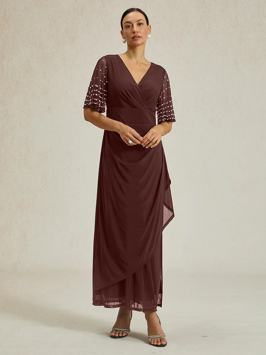 Elegant Formal Dress with Embellished Flutter Sleeves