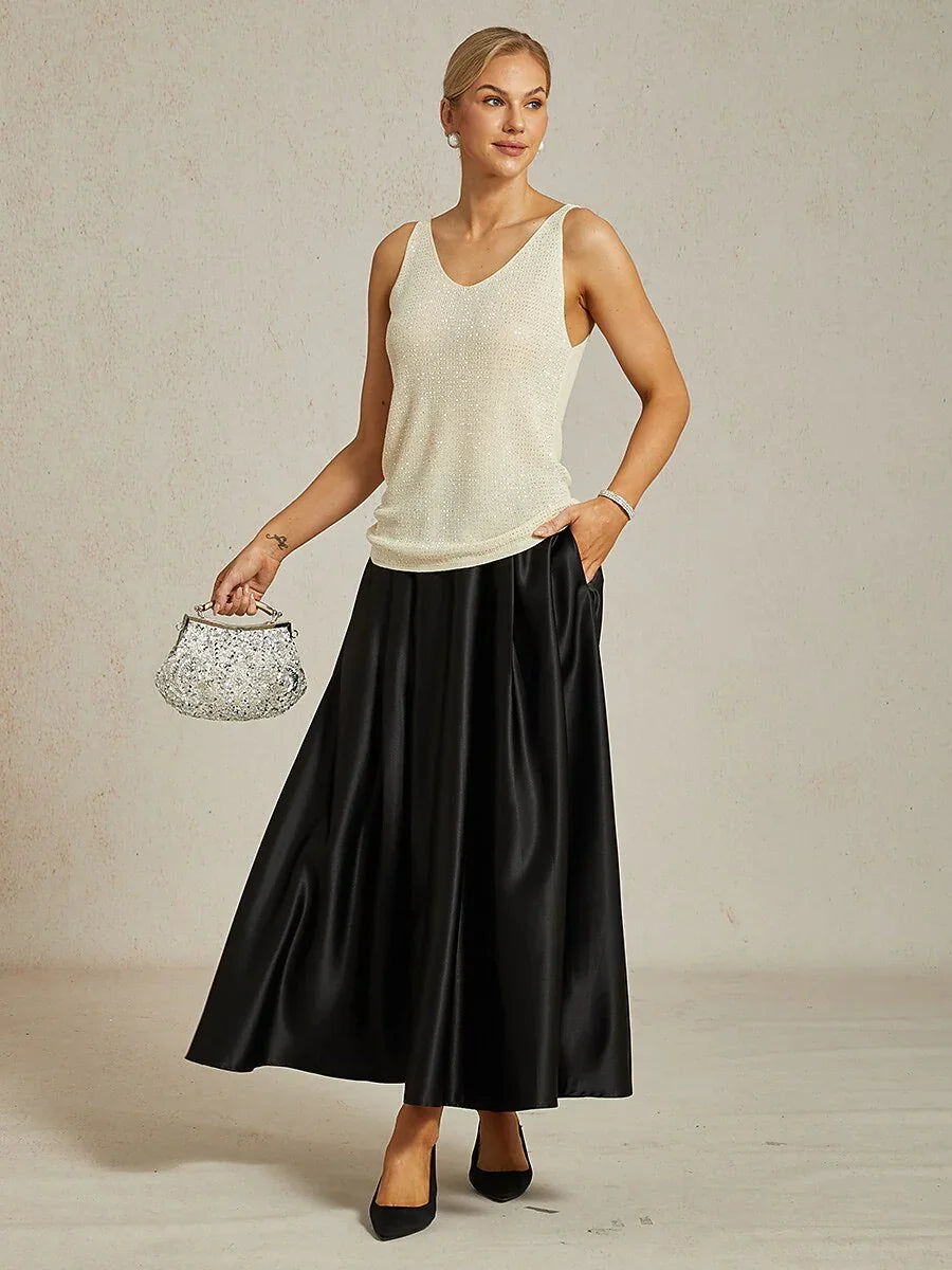 V Neck Knit Tank with Rhinestone Detailing