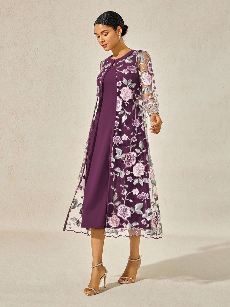 Mesh Lace Embroidered Floral Dress Set