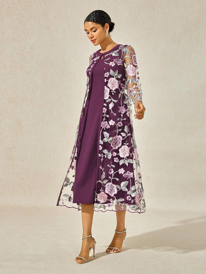 Mesh Lace Embroidered Floral Dress Set