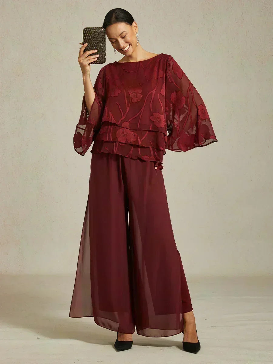 Straight Leg Pant With Chiffon Split Leg Overlay