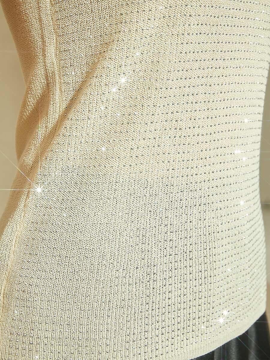 V Neck Knit Tank with Rhinestone Detailing