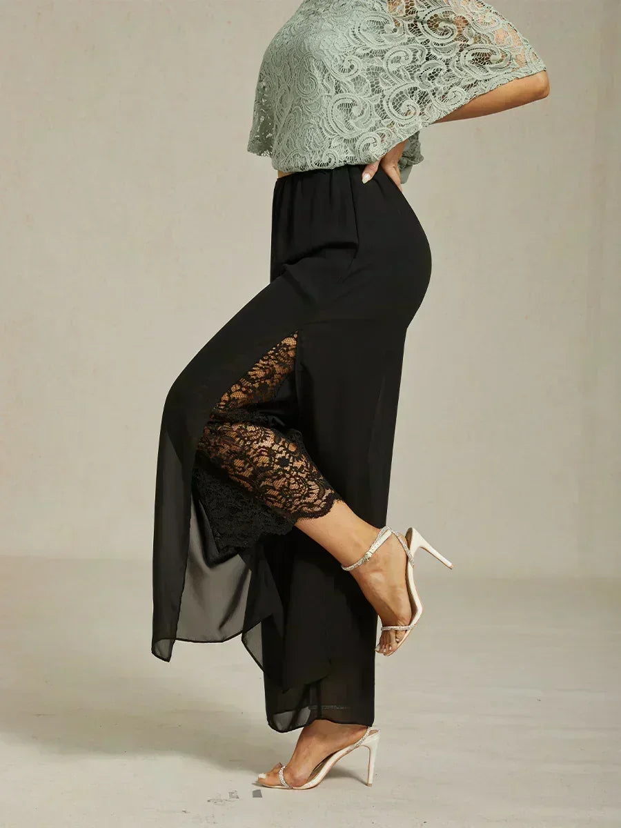 Straight Leg Pant With Chiffon Split Leg Overlay