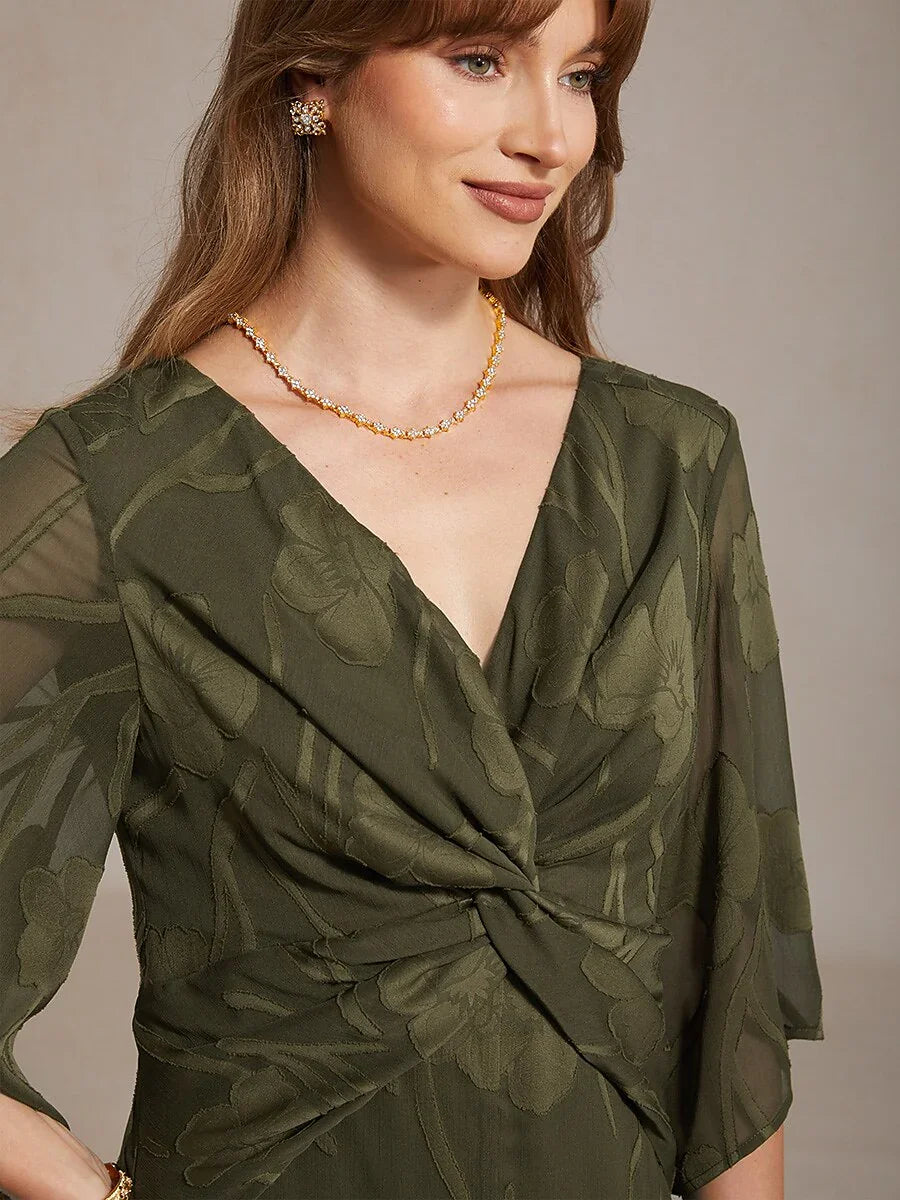 Lace Floral Twisted Ruffle Chiffon Maxi Dress