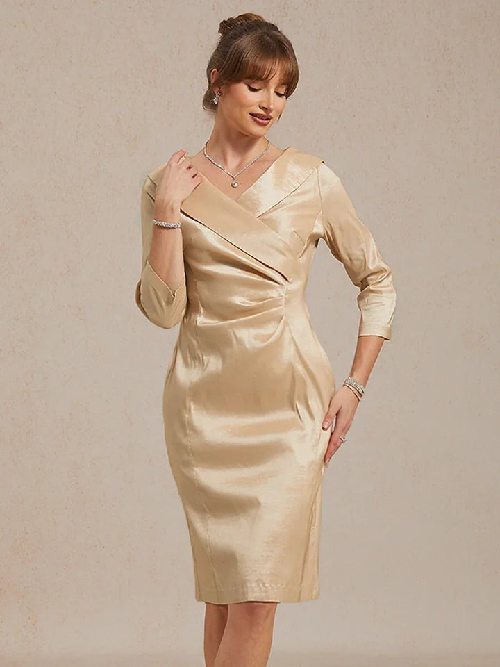 Sheath Stretch Taffeta Cocktail Dress with Portrait Collar