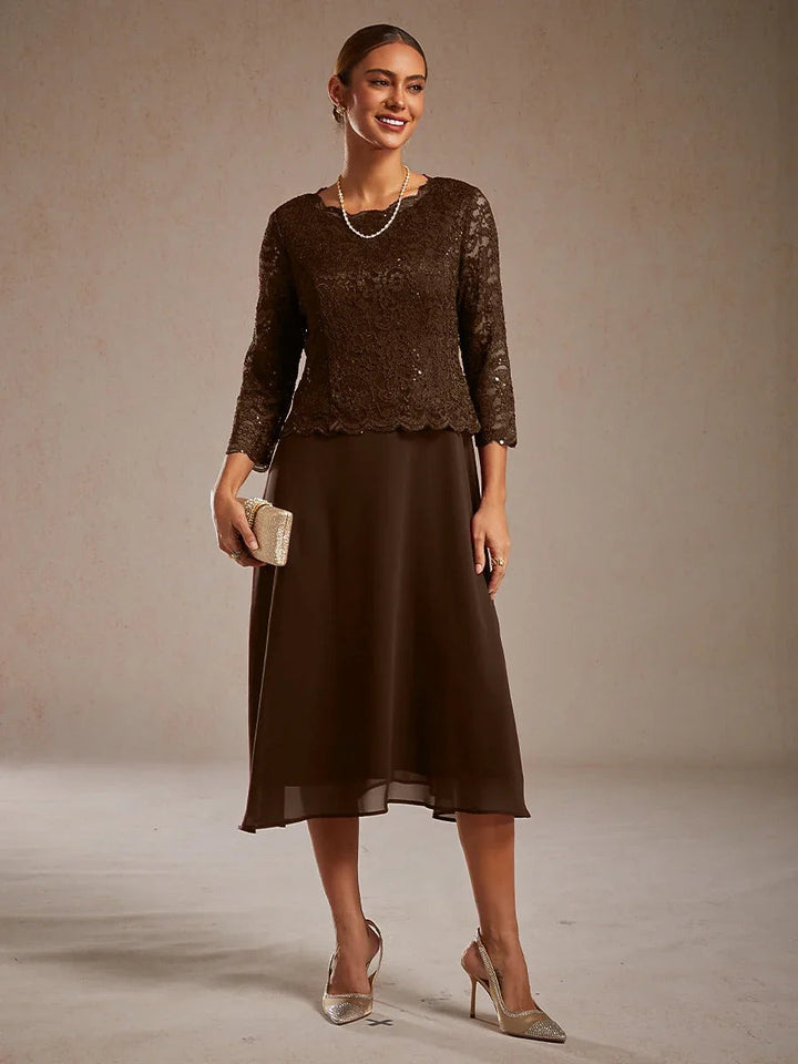 Elegant Lace and Chiffon Tea-Length Dress