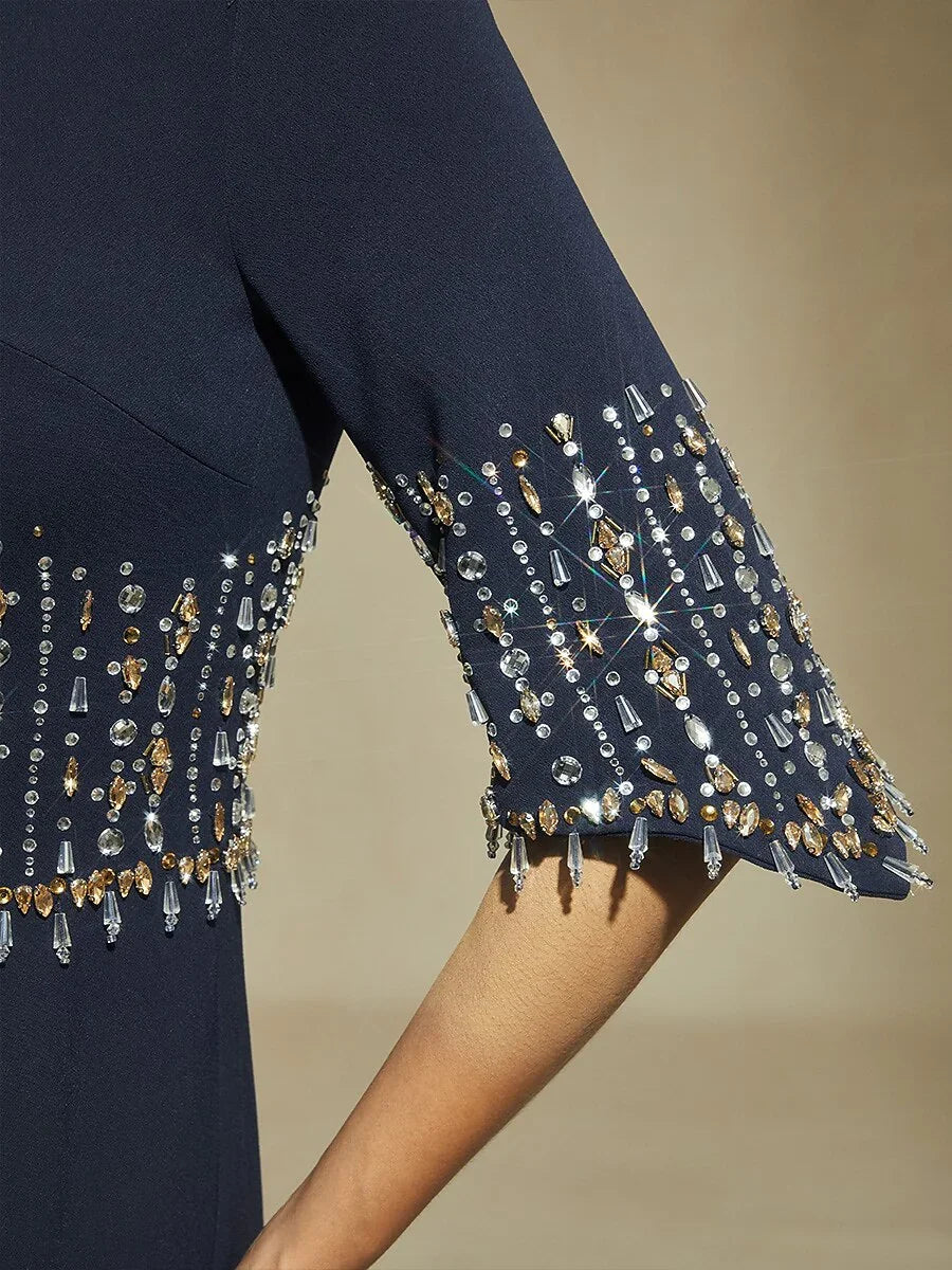 Boat Neck Mermaid Evening Gown with Crystal Details