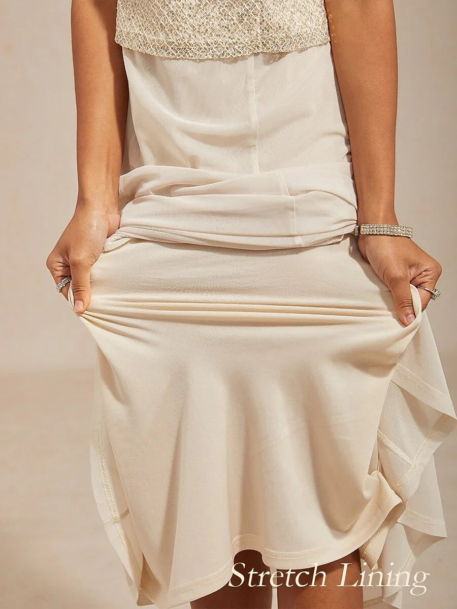 Mesh Sequin 3/4 Sleeve Jacket Dress