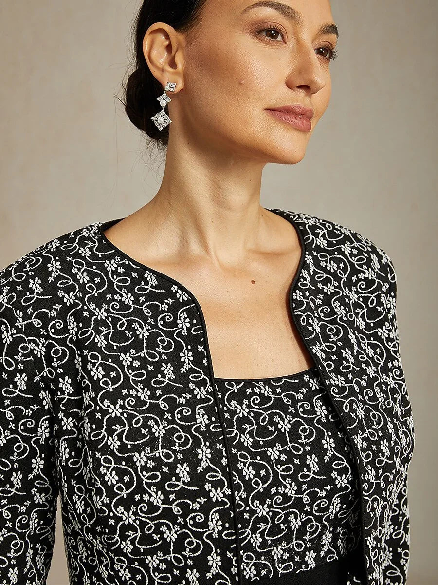 Jacquard Ruffle Ankle Length Jacket Dress