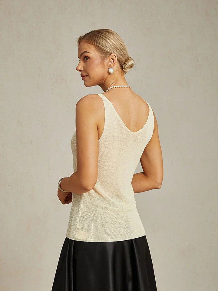 V Neck Knit Tank with Rhinestone Detailing