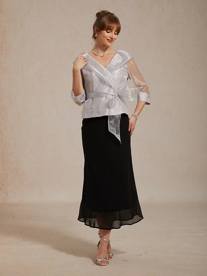 Sheer Organza Collar Tie Dressy Blouse