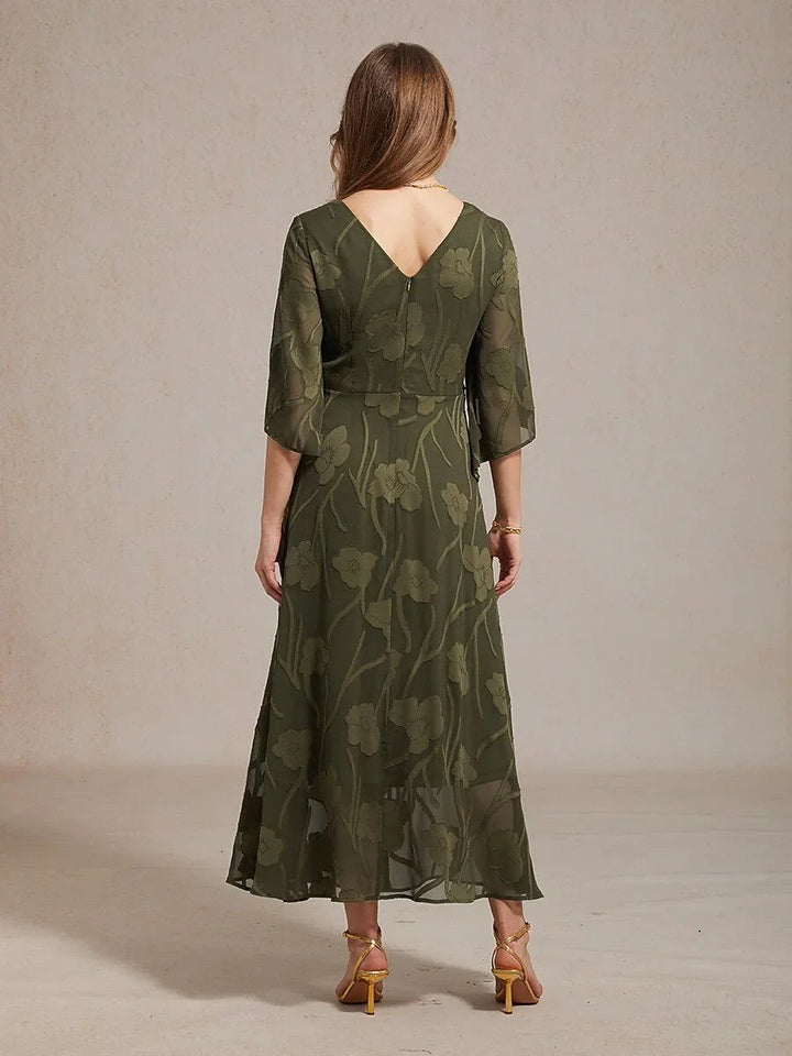 Lace Floral Twisted Ruffle Chiffon Maxi Dress