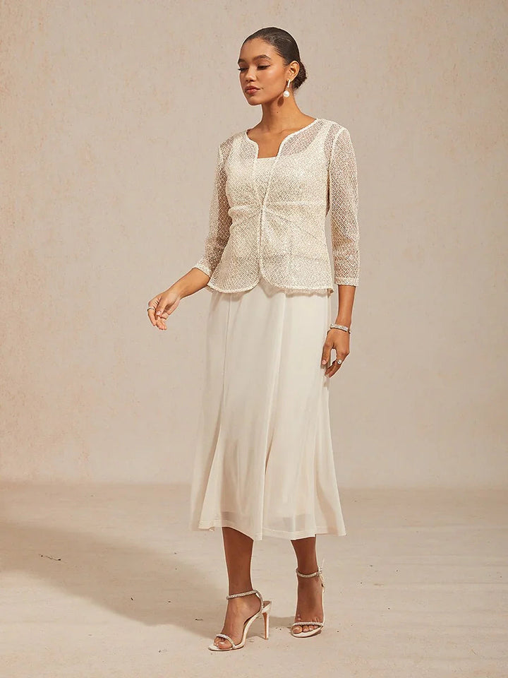 Mesh Sequin 3/4 Sleeve Jacket Dress