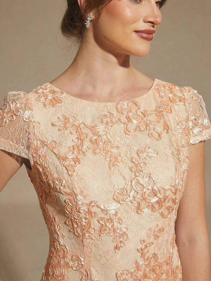 Rosette Lace Boat Neck A Line Dress