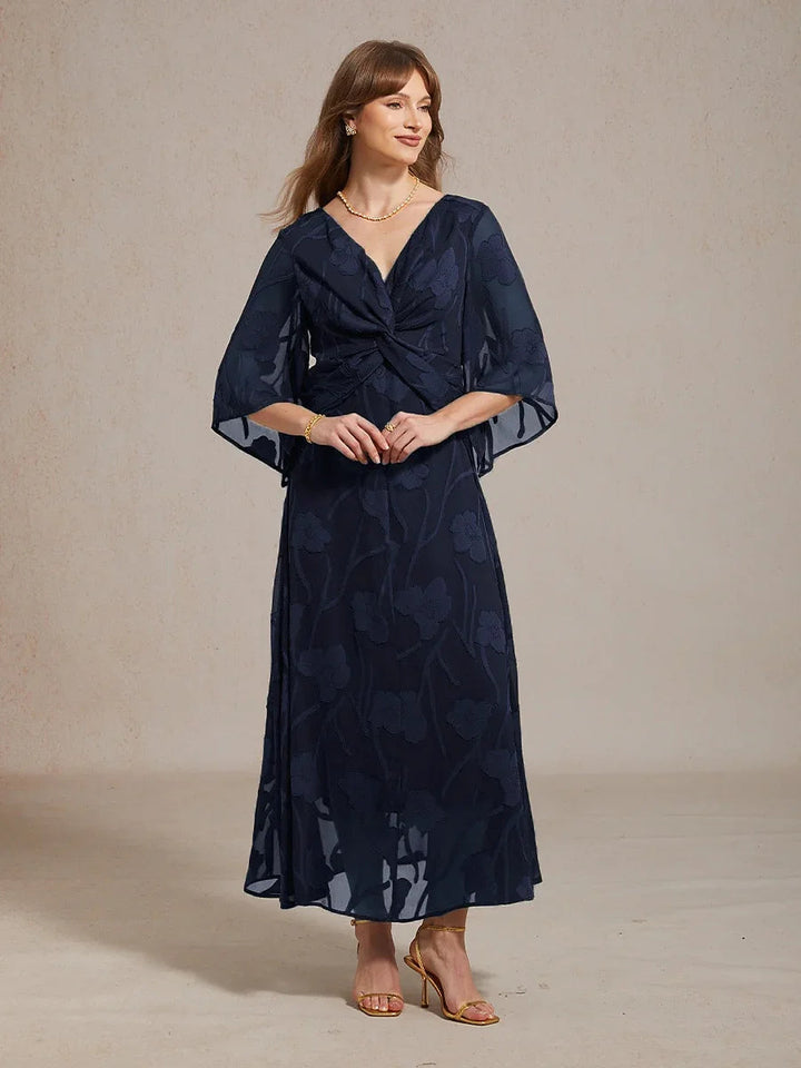 Lace Floral Twisted Ruffle Chiffon Maxi Dress