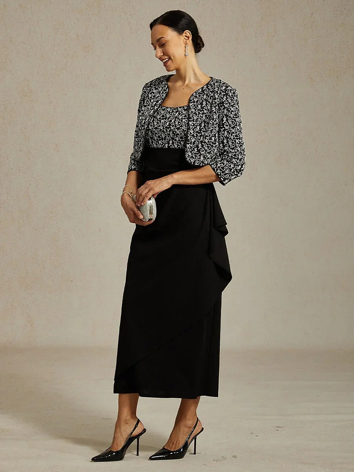 Jacquard Ruffle Ankle Length Jacket Dress