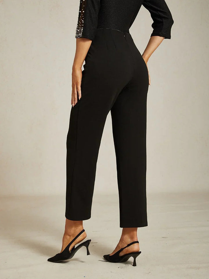 Black Slim Leg Pant with Elastic Waist and Side Pockets
