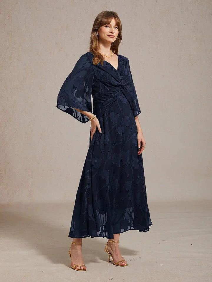 Lace Floral Twisted Ruffle Chiffon Maxi Dress