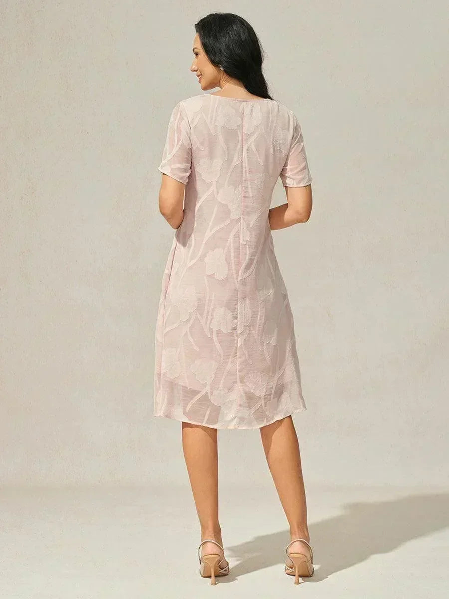 Floral Sheer Chiffon Knee-Length A Line Dress