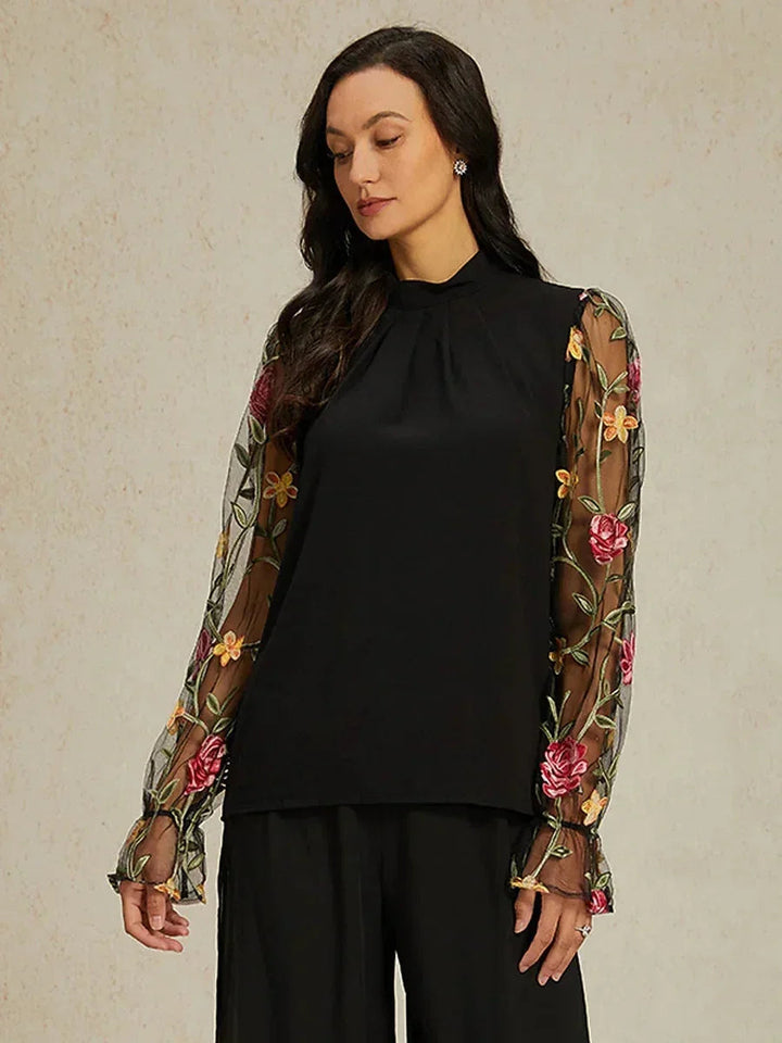 Floral Embroidery Mesh Modest Tops