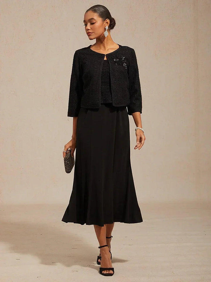 Sleeveless Square Neck Spring Dress with Tweed Bodice