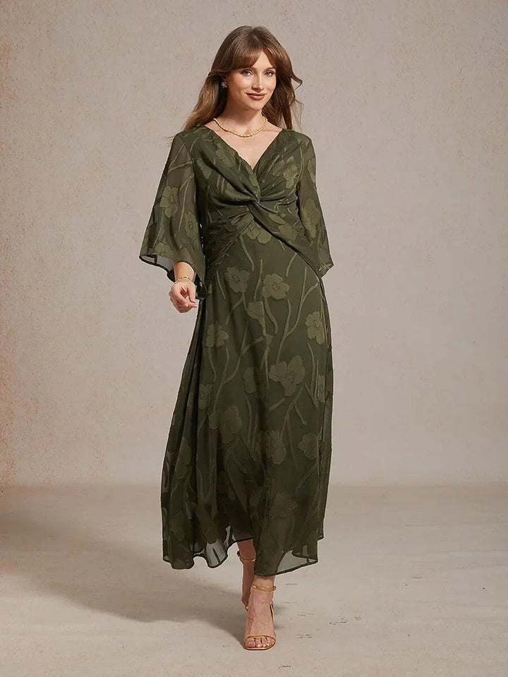 Lace Floral Twisted Ruffle Chiffon Maxi Dress