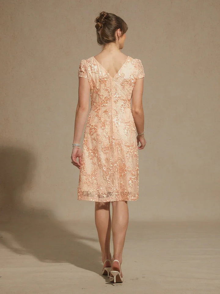 Rosette Lace Boat Neck A Line Dress