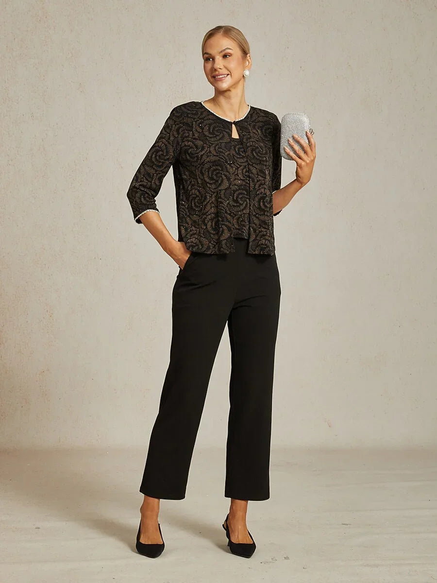 Black Slim Leg Pant with Elastic Waist and Side Pockets