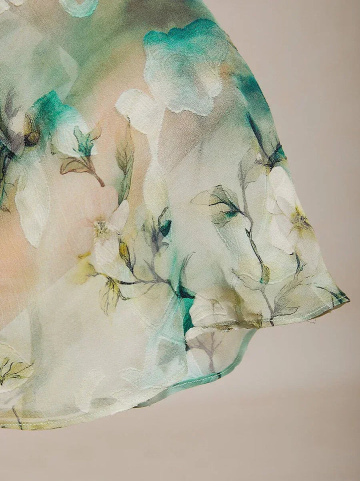 Lace Chiffon Layered Blouse with Floral Print