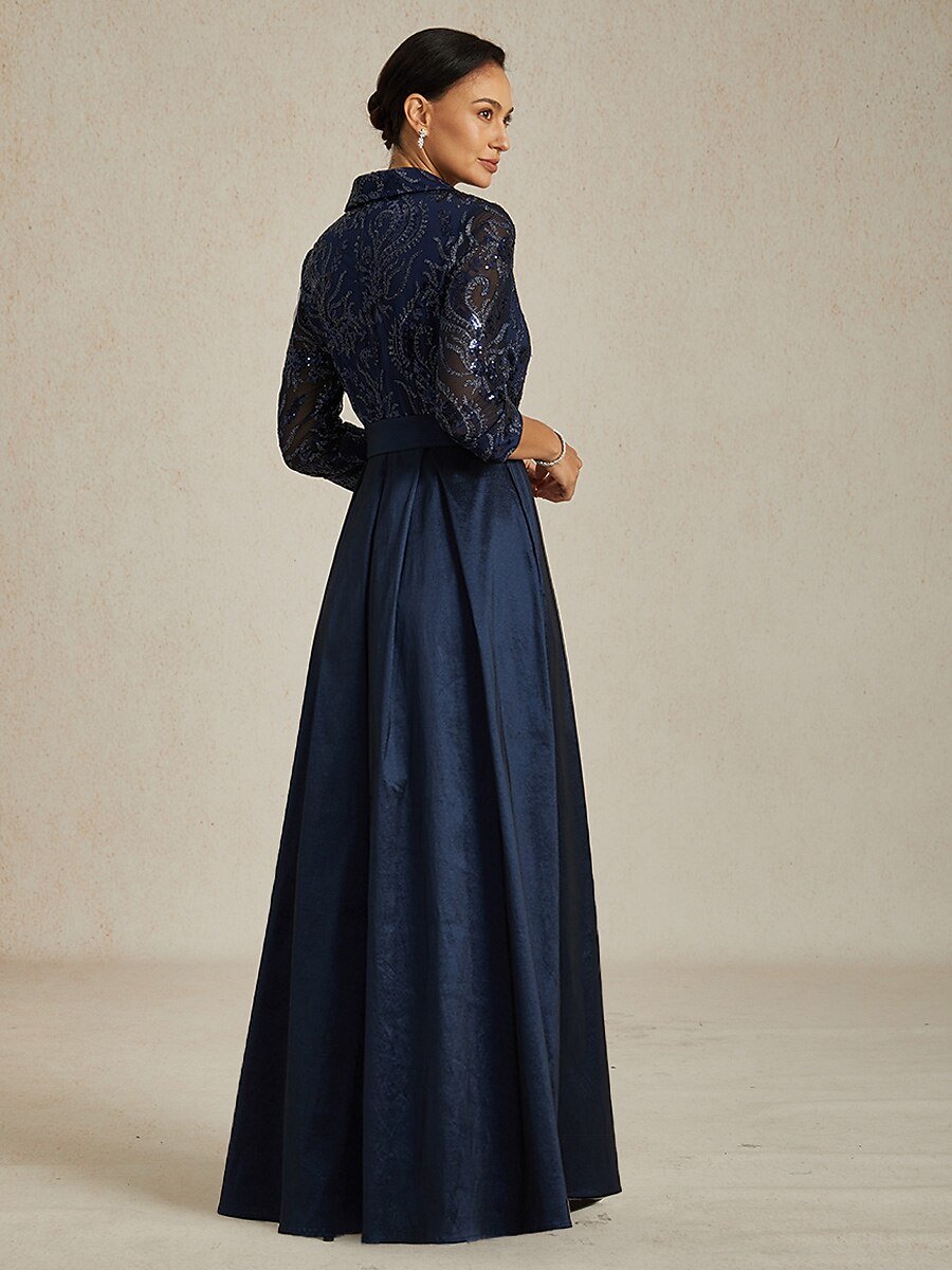 Stretch Taffeta Embroidered Cocktail Dress with Sequin Bodice