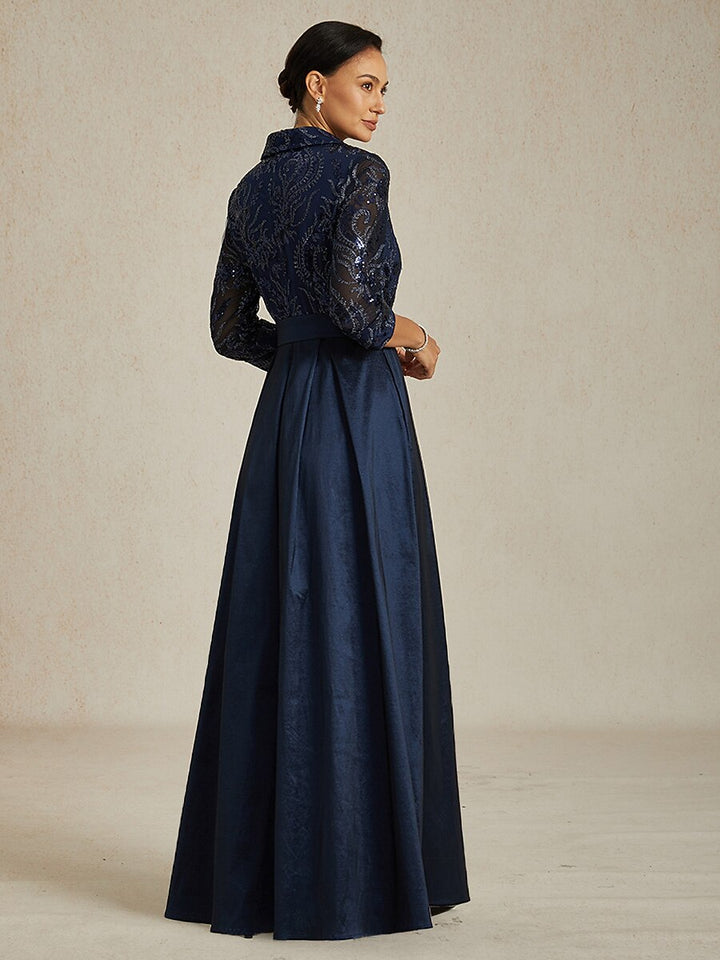 Stretch Taffeta Embroidered Cocktail Dress with Sequin Bodice