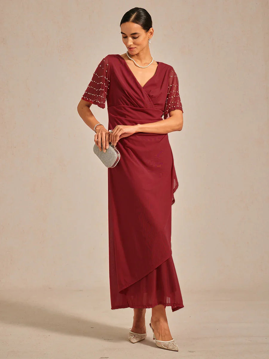 Elegant Formal Dress with Embellished Flutter Sleeves