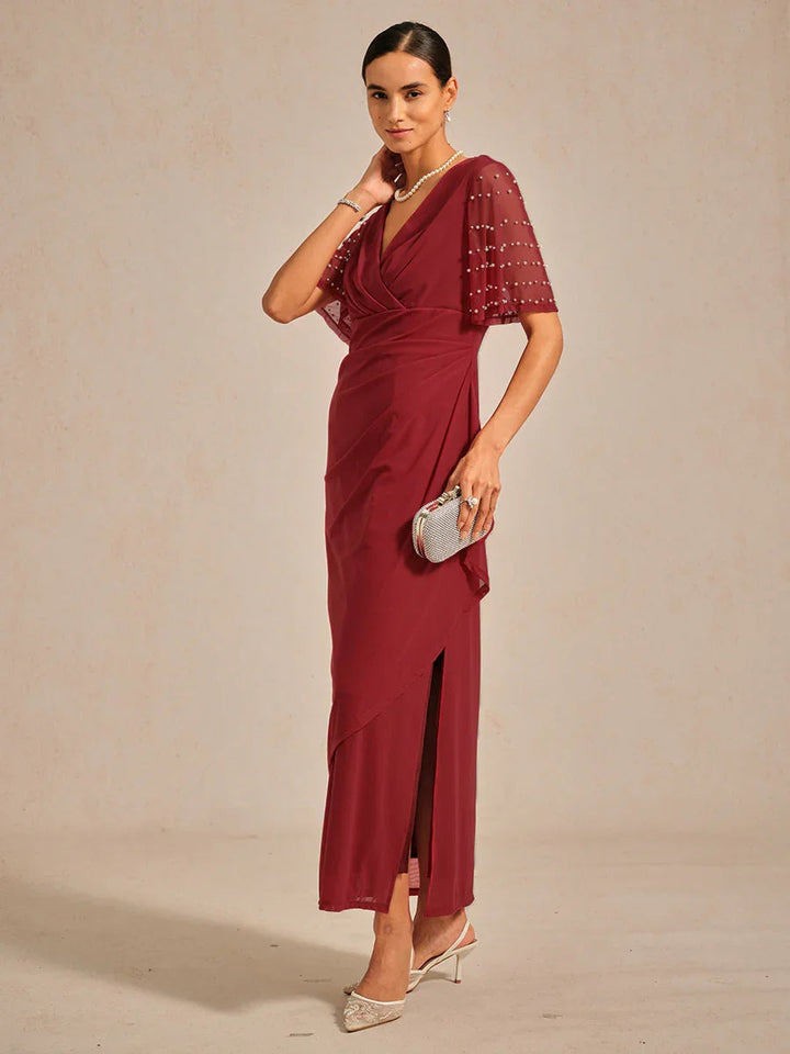 Elegant Formal Dress with Embellished Flutter Sleeves