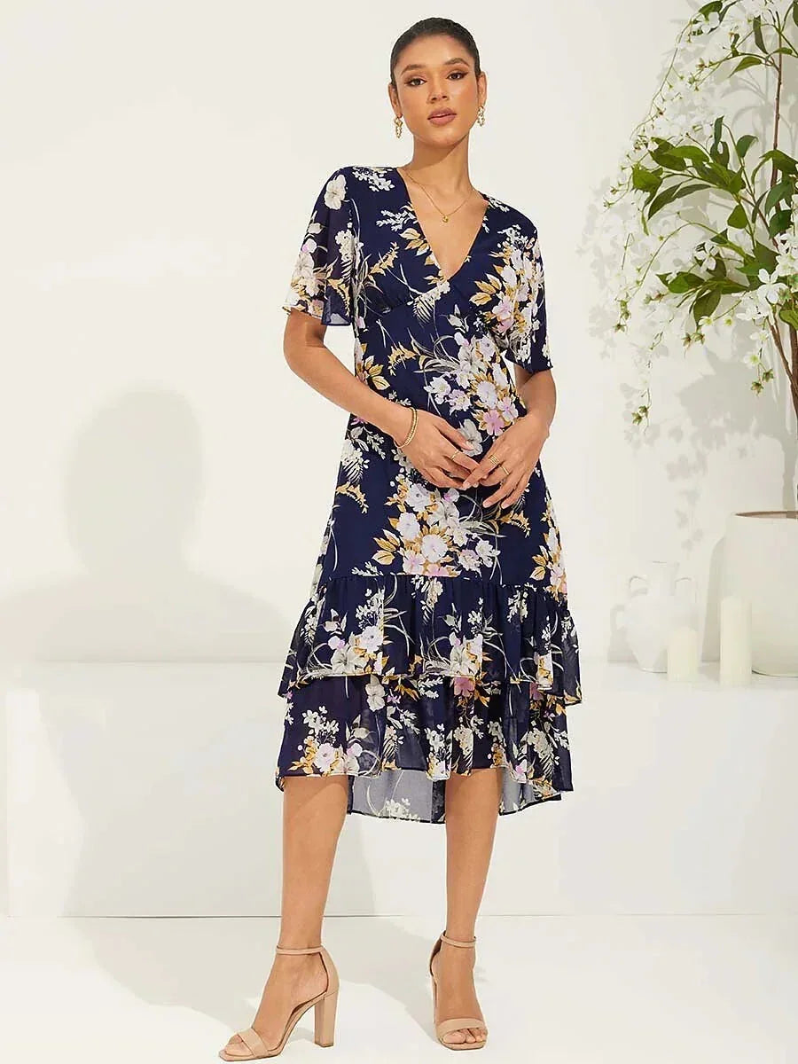 Puff Sleeve Floral Chiffon Dress