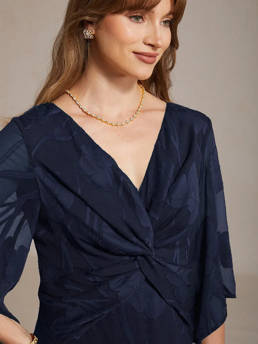 Lace Floral Twisted Ruffle Chiffon Maxi Dress