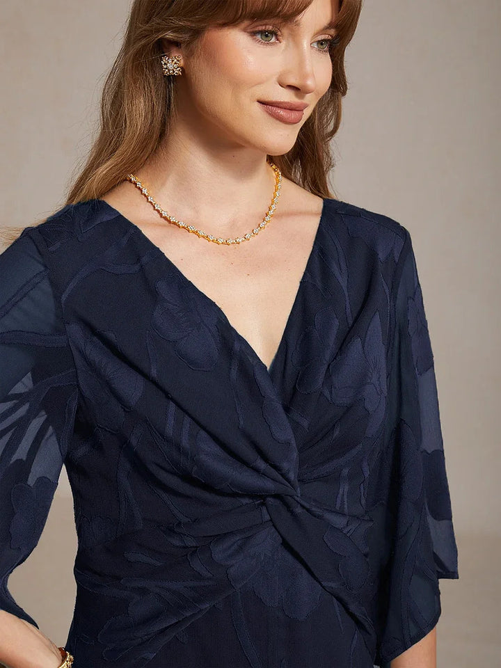 Lace Floral Twisted Ruffle Chiffon Maxi Dress