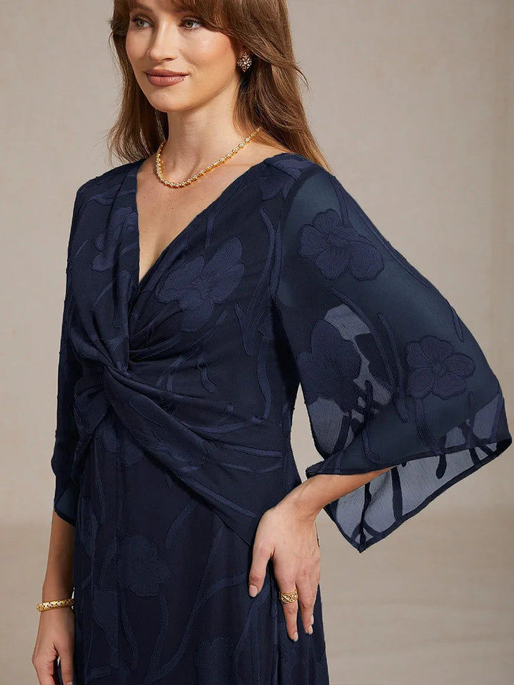 Lace Floral Twisted Ruffle Chiffon Maxi Dress