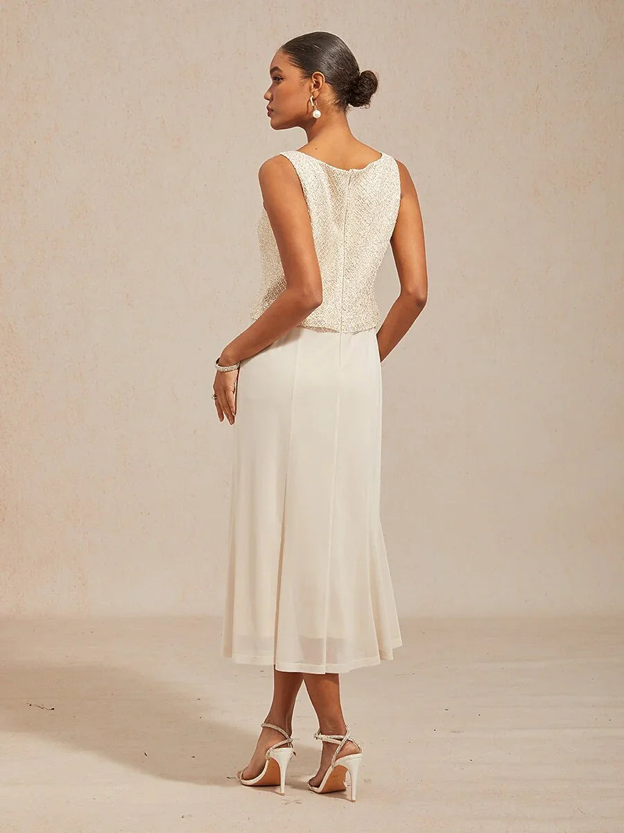 Mesh Sequin 3/4 Sleeve Jacket Dress