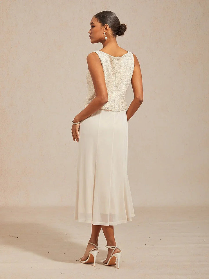 Mesh Sequin 3/4 Sleeve Jacket Dress