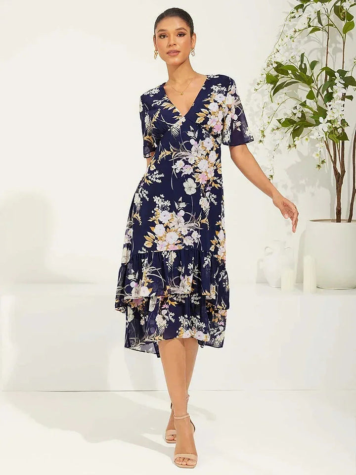 Puff Sleeve Floral Chiffon Dress