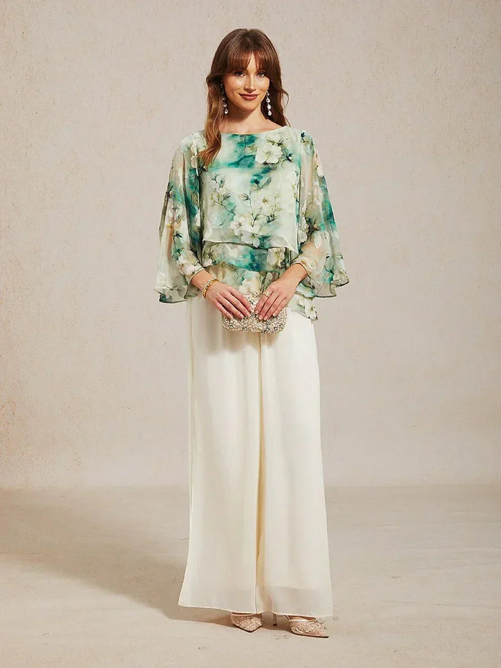 Lace Chiffon Layered Blouse with Floral Print