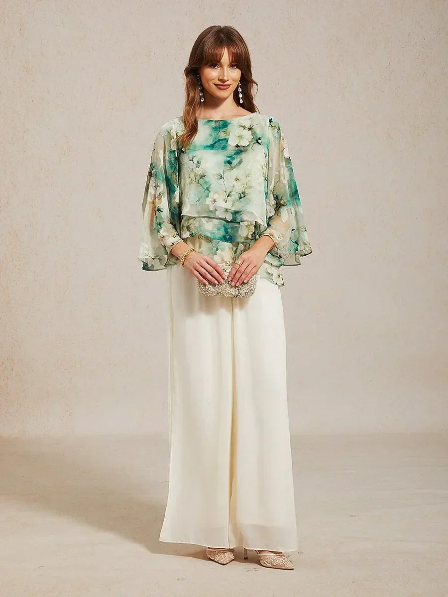 Lace Chiffon Layered Blouse with Floral Print