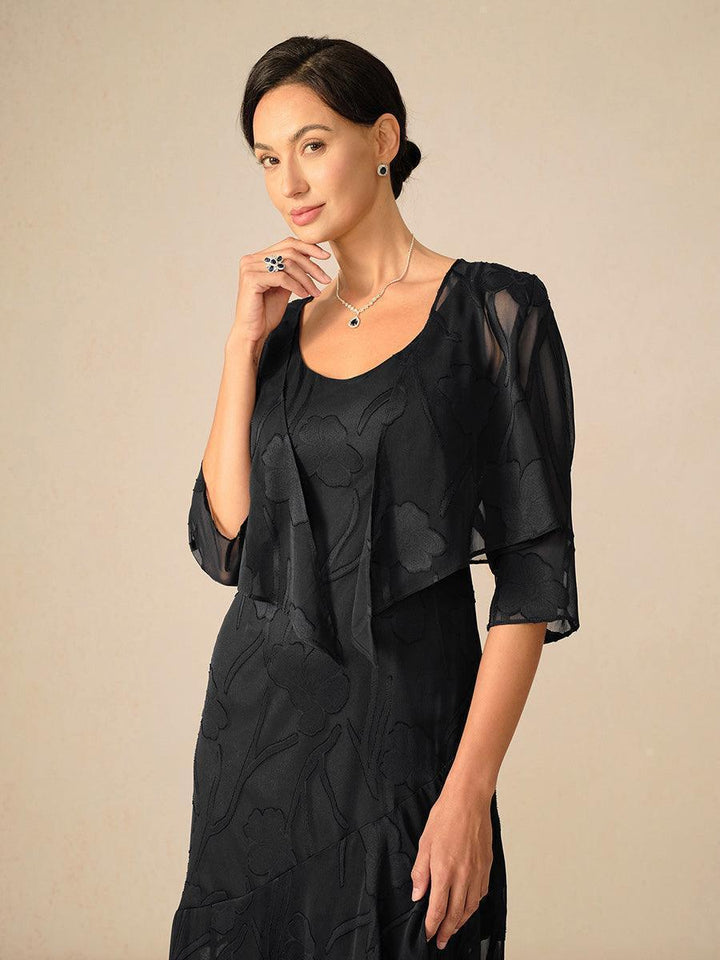 Floral Sheer Chiffon 3/4 Sleeve Shrug