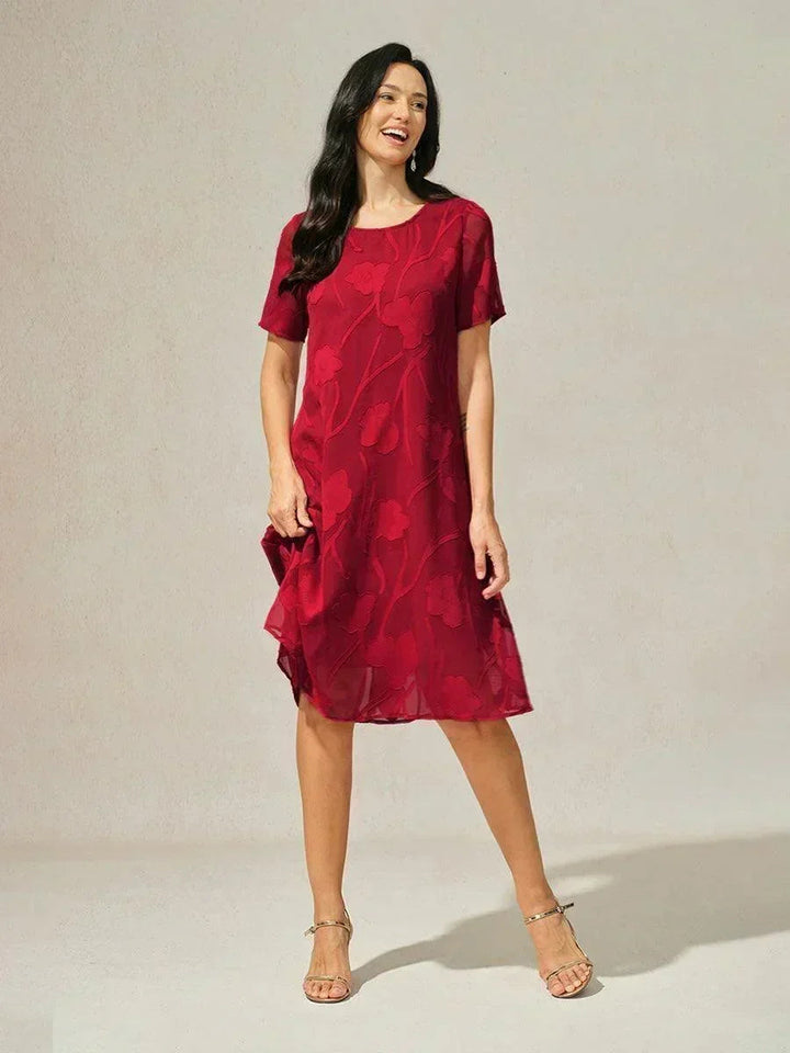 Floral Sheer Chiffon Knee-Length A Line Dress