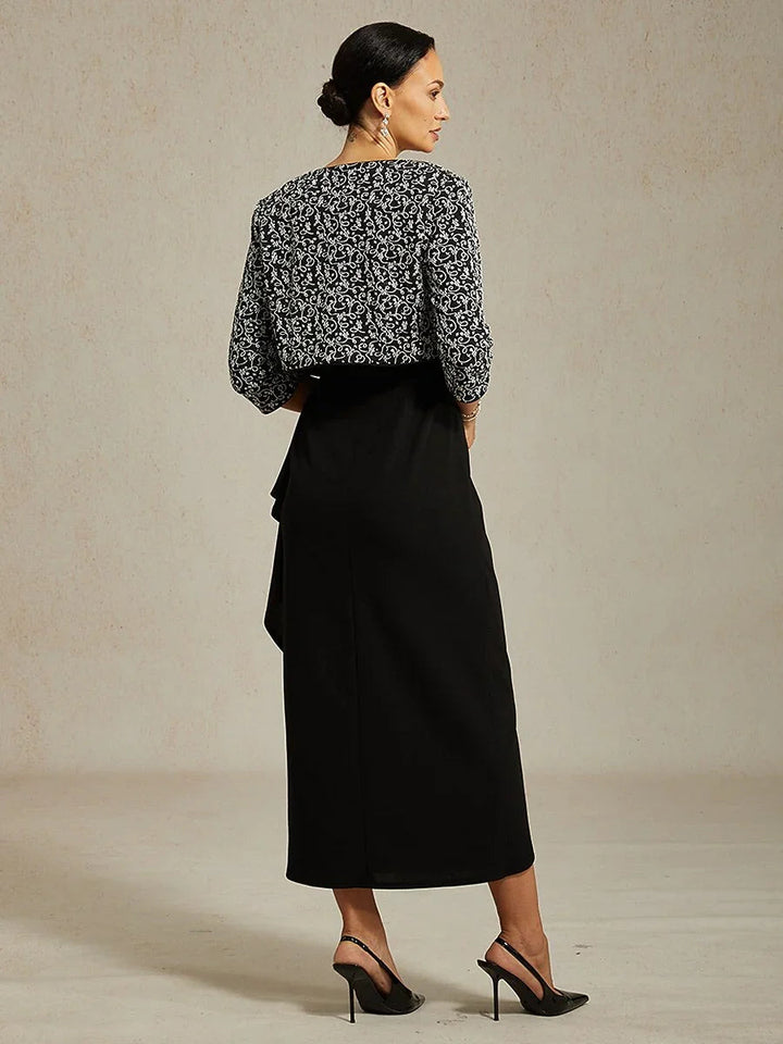 Jacquard Ruffle Ankle Length Jacket Dress