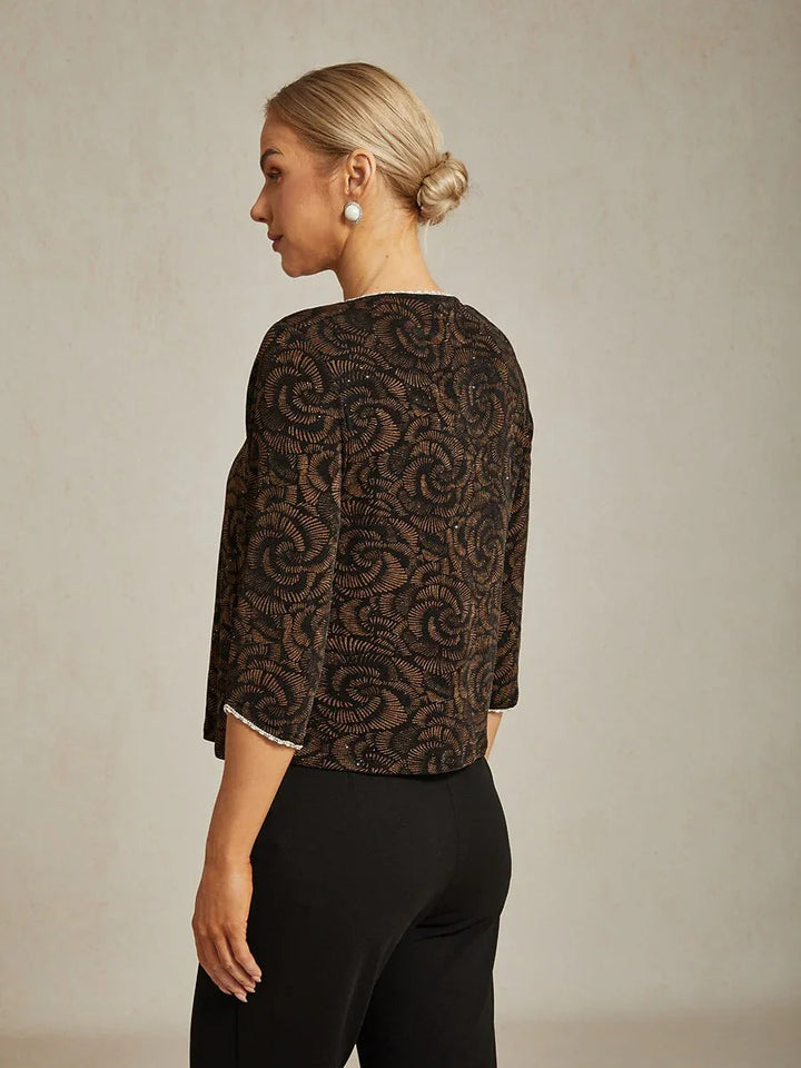 3/4 Sleeve Knit Mock Twinset with Floral Pattern
